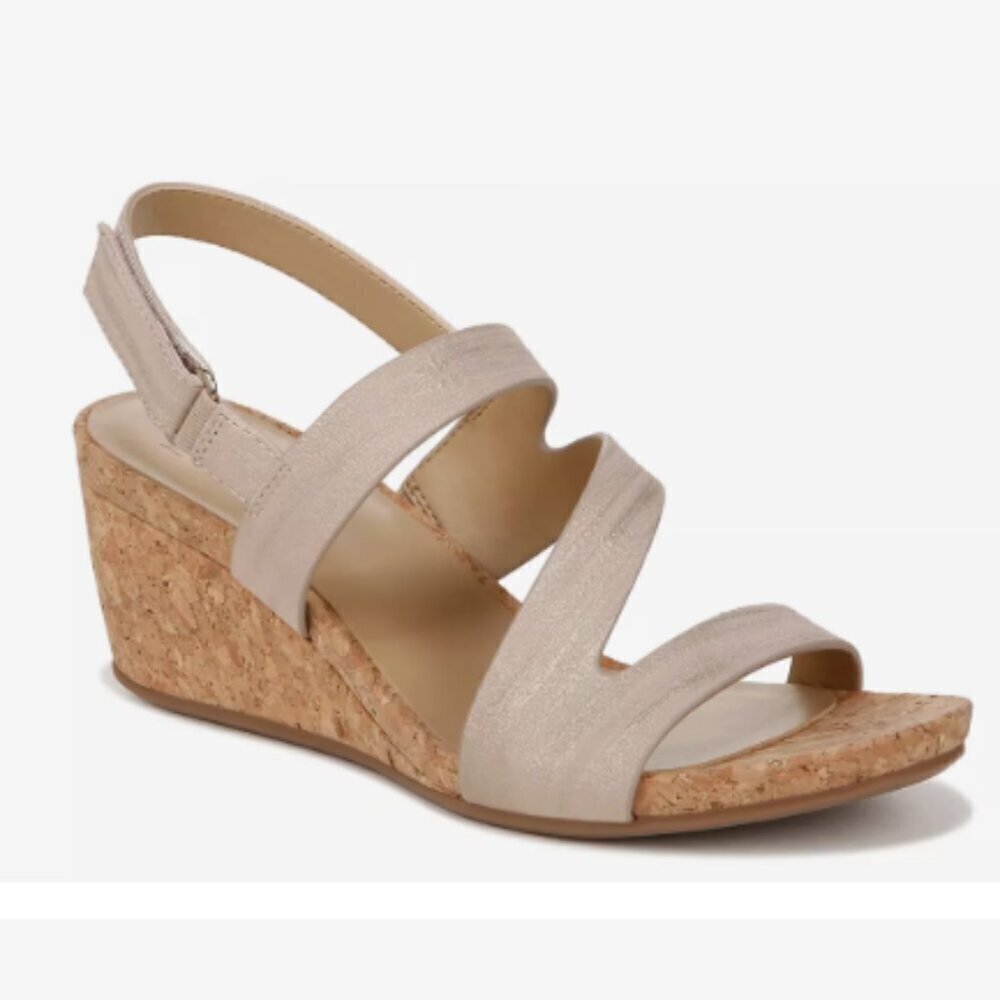 NEW Naturalizer Adria Cork Wedge Sandals Fawn Faux Leather 11M Ankle Straps
